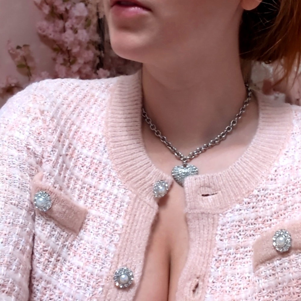 Silver Guess Chunky Heart Necklace y2k